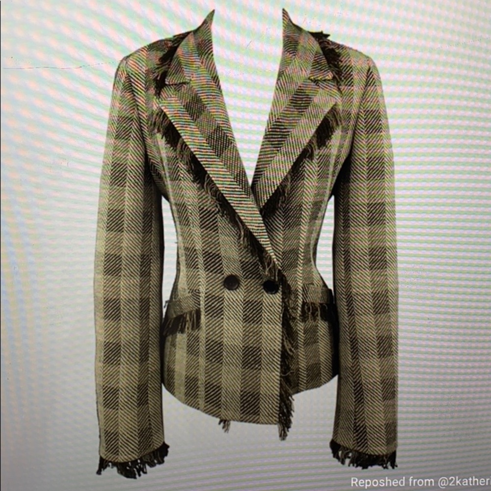 ARMANI COLLEZIONI Brown Plaid Fringe Jacket 12